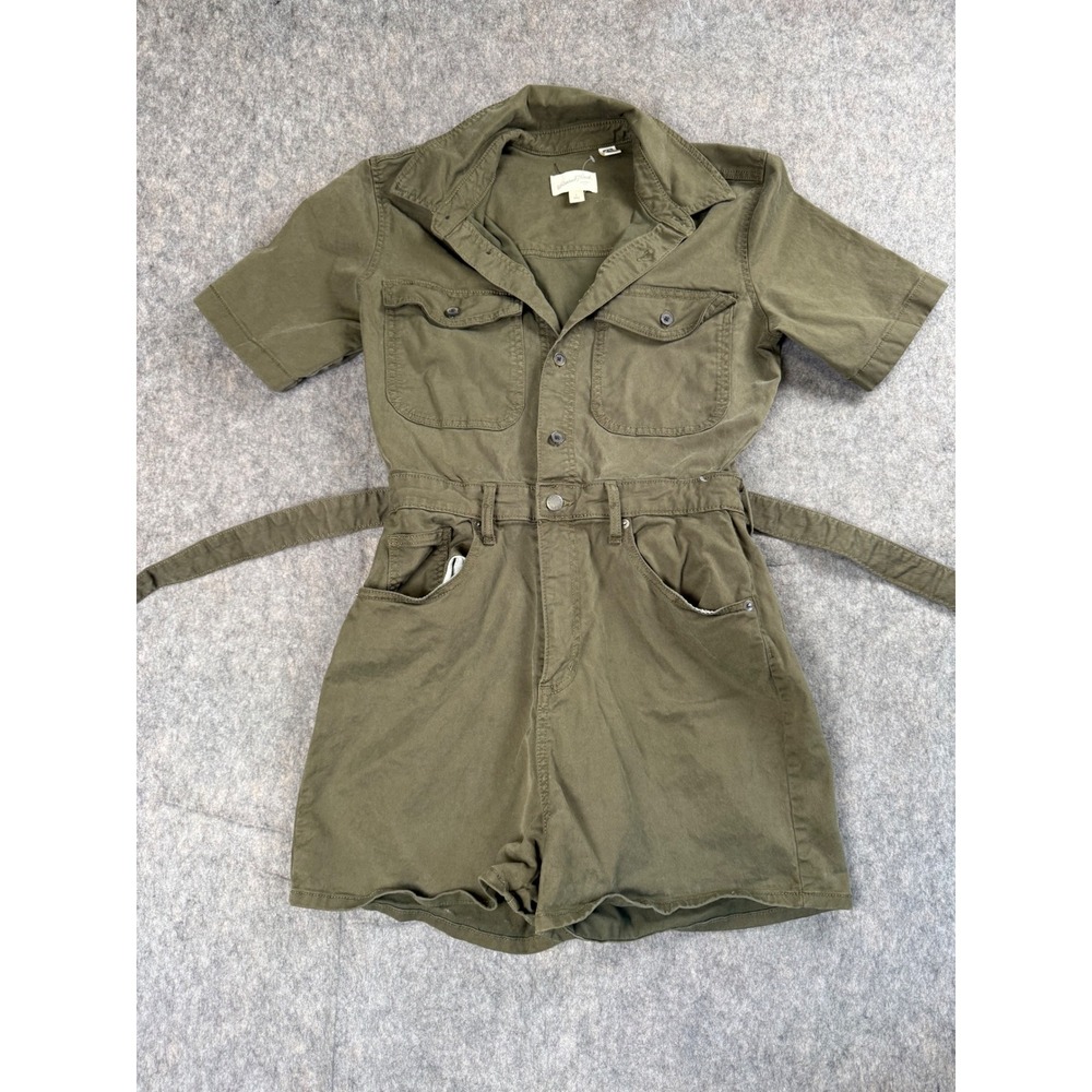 Universal Thread Utility Romper Womens 8 Green Cotton Twill Short Sleeve Belted